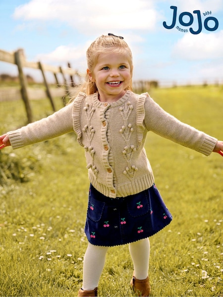 JoJo Maman Bébé Natural Frill Shoulder Cardigan (B33477) | €43