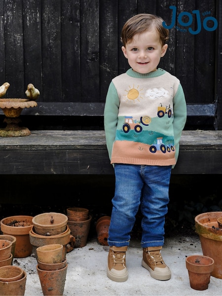 JoJo Maman Bébé Green Farm Button Detail Jumper (B33533) | €47