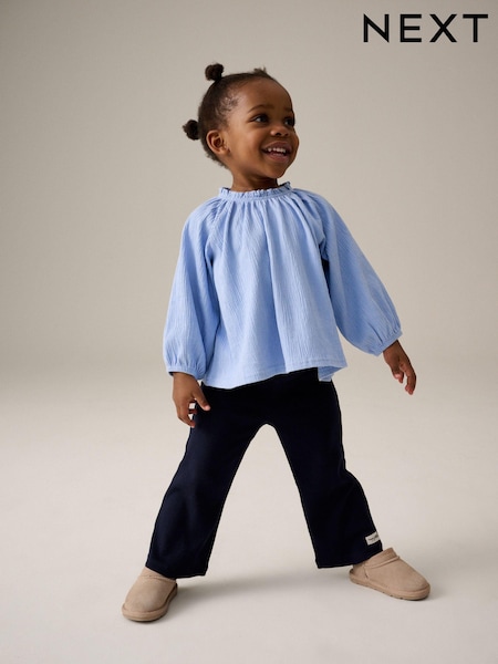 Blue Long Sleeve Gathered Neck Blouse (3mths-7yrs) (B33649) | €10 - €12