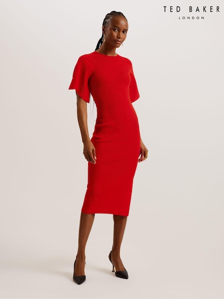 Ted Baker Red Raelea Rib Engineered Bodycon Midi Dress (B33672) | €108