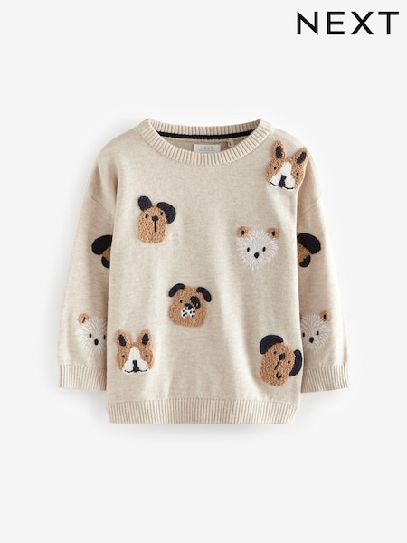 Ecru Marl Dogs - 100% Cotton Crew Neck Jumper (3mths-7yrs) (B33740) | € 15 - € 17