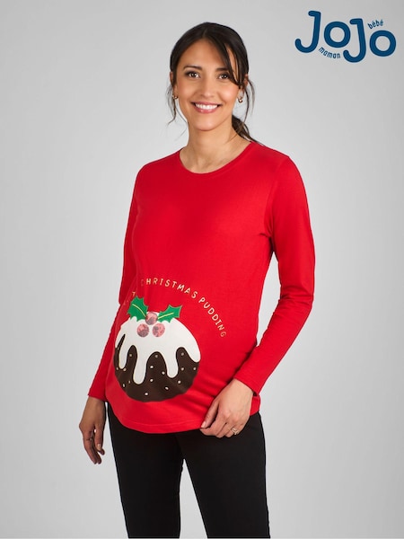JoJo Maman Bébé Red Maternity Christmas Pudding Cotton Top (B33815) | $70
