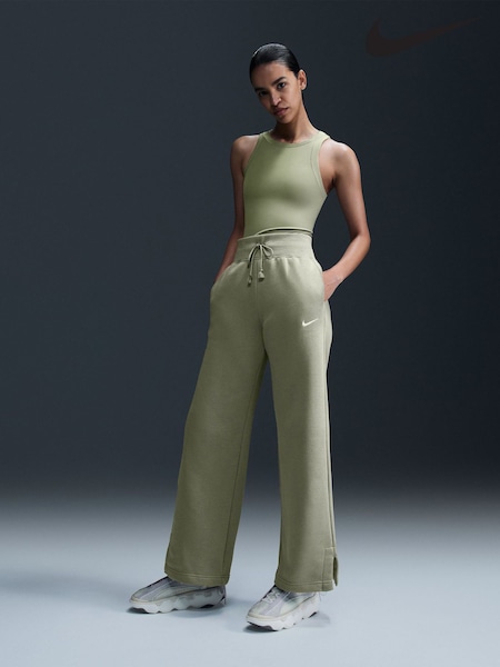 Nike Green Phoenix Fleece High Waisted Wide Leg Joggers (B33819) | LEI 287