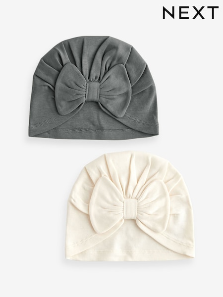 Schwarz/Weiß - Baby Bow Turban 100% Cotton Hats 2 Pack (0-18mths) (B33836) | 6 €