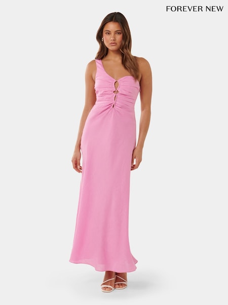 Forever New Pink Pure Linen Dalia One Shoulder Dress (B33881) | €64
