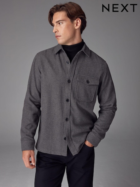 Grey Single Pocket Shacket With Wool (B33891) | €27