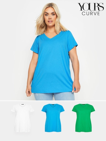Yours Curve Blue & Green T-Shirts 3 Pack (B33901) | 148 QAR