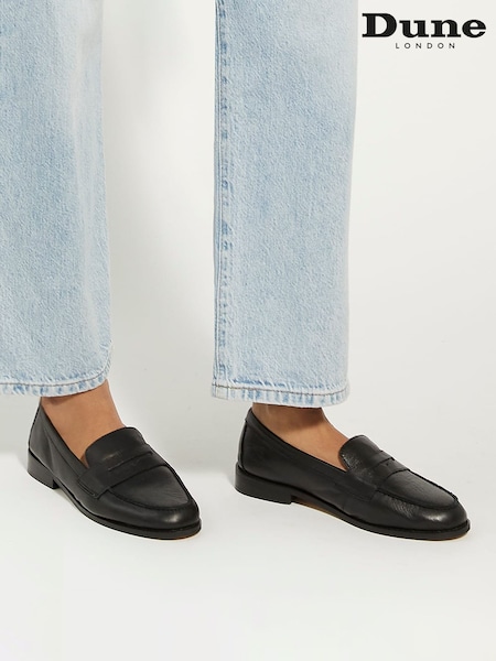 Dune London Black Standard Fit Ginelli Flexi Sole Leather Penny Loafers (B33907) | €119