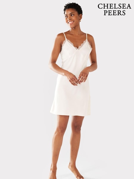 Chelsea Peers Cream Satin Lace Trim Slip Nightdress (B33962) | €26