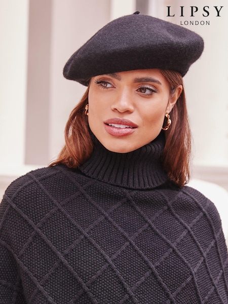 Lipsy Black Beret Woolen Hat (B33989) | €7