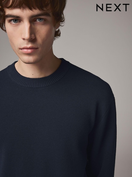 Темно-синий - стандартний крий Cotton Rich круглий виріз джемпери (B34059) | 1 262 грн