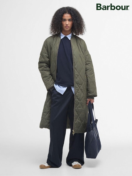 Barbour® Olive Green Rhea Longline Quilted Coat (B34146) | ₪1,324