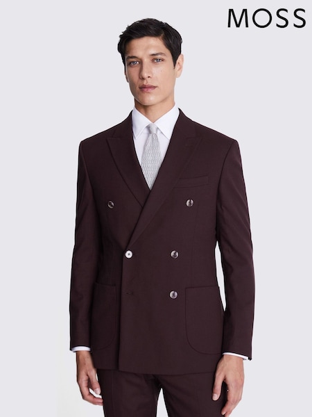 MOSS Port Red Tailored Fit Flannel Jacket (B34227) | AED434