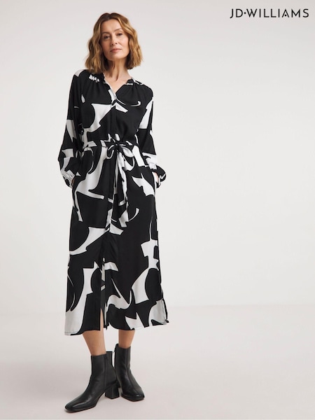 JD Williams Black Printed Belted Kaftan Dress (B34240) | €30