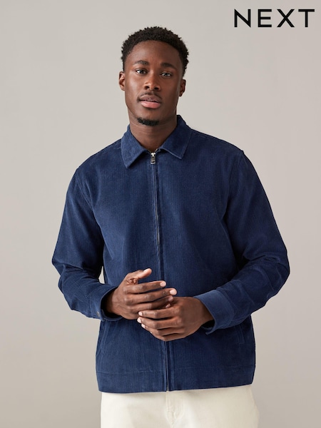 Navy Blue Corduroy 100% Cotton Zip Through Shacket (B34269) | R$ 480
