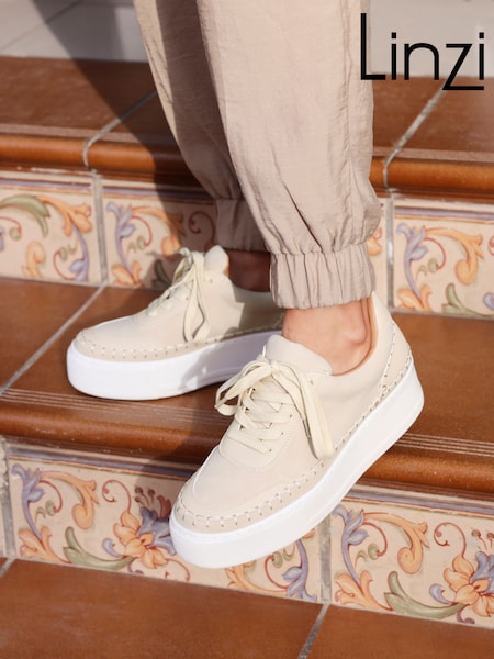 Linzi Beige Nubuck Harlem Faux Leather Platform Trainers (B34382) | €56