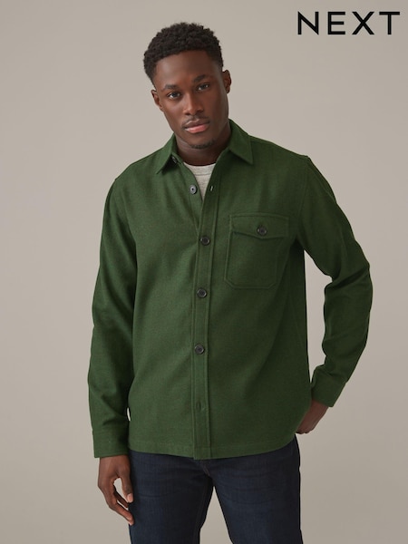 Dark Green Single Pocket Shacket With Wool (B34396) | €27