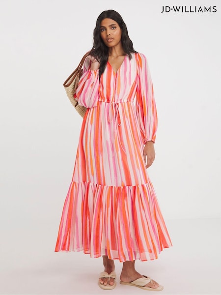 JD Williams Stripe Printed Chiffon Balloon Sleeve Maxi Dress (B34404) | 136 LEI