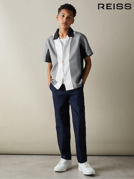 Reiss Blue Creed Textured Half Zip Polo Shirt (B34455) | CA$110