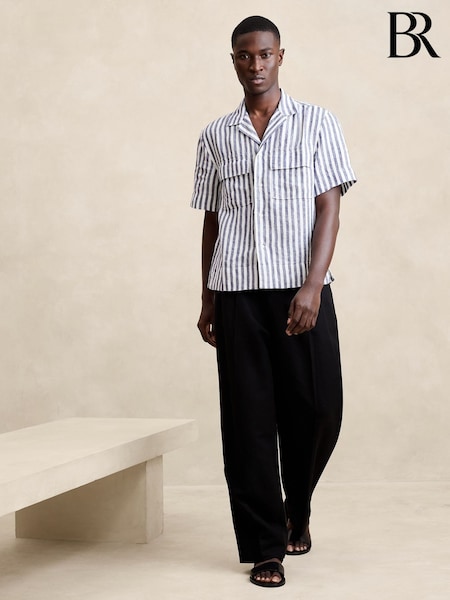 синий и белый - Banana Republic 100% Linen Lightweight Striped Resort Shirt (B34458) | €92