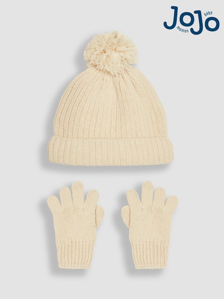 JoJo Maman Bébé Cream Rib Hat & Gloves Set (B34522) | €38