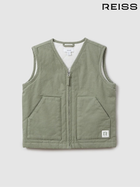 Reiss Sage Green Hayes 13-14 yrs Cotton Quilted Gilet (B34546) | €79
