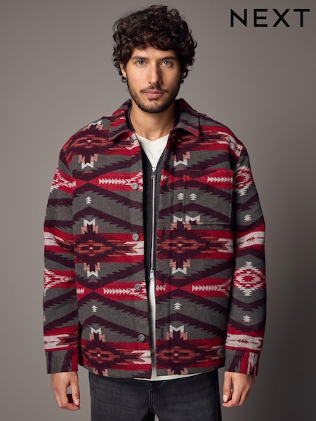 Red Borg Lined Pattern Shacket (B34608) | €74
