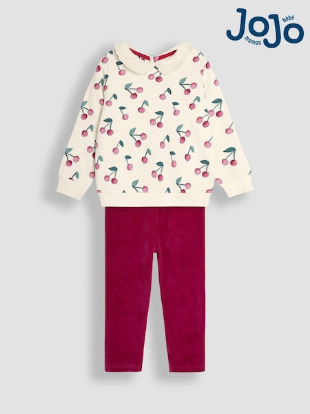 JoJo Maman Bébé Cream Cherry Print Sweatshirt & Cord Jeggings Set (B34613) | €48