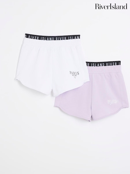 Vijolična - River Island Girls Waistband Runner 100% Cotton Shorts 2 Pack (B34614) | € 12