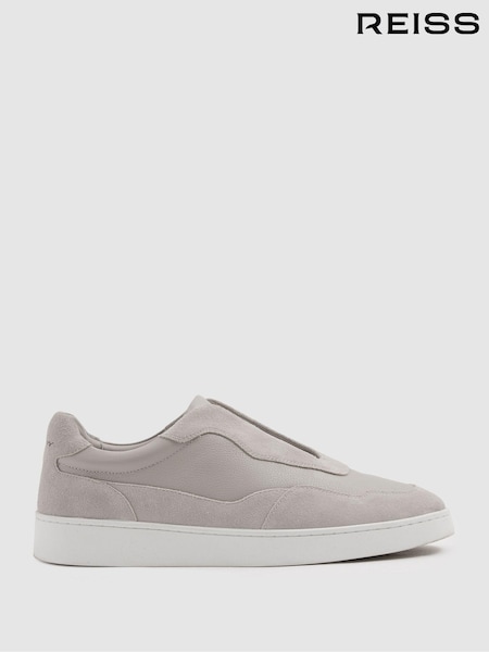 Reiss Grey Cruz Grained Leather Elasticated Lace Trainers (B34619) | €244