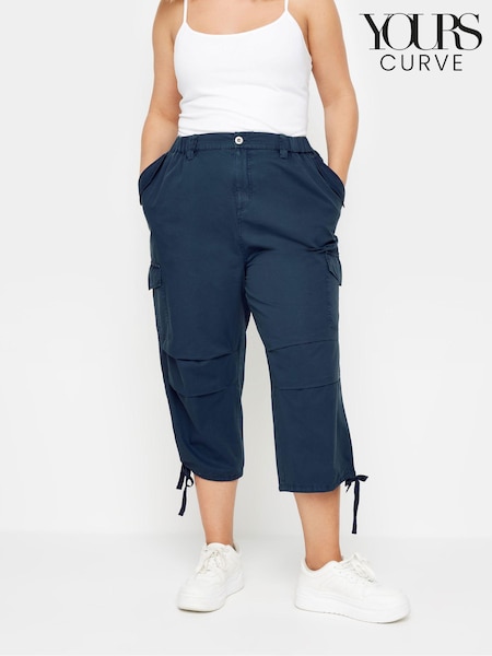 כחול  - Yours Curve Cargo Cropped 100% Cotton Trousers (B34736) | ‏146‏₪