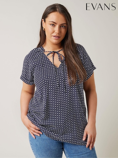 Albastru - Evans Curve Dot Imprimeu Cravată Neck Bluze (B34808) | 133 LEI