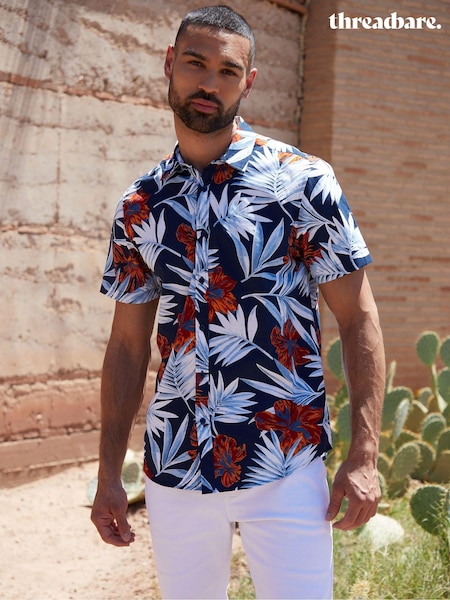 Threadbare Dark Blue Print Short Sleeve Shirt (B34863) | €32