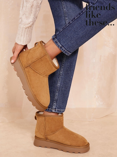 Friends Like These Brown Cosy Faux Suede Fur Lined Ankle Boot (B34883) | AED142