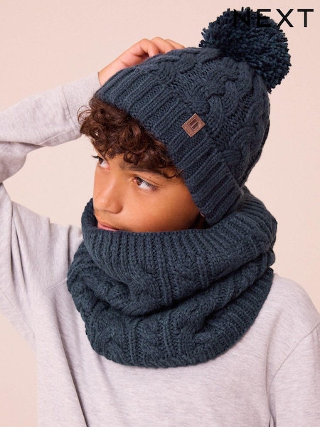 Laivasto Sininen - Cable Knit Pom Hat (1-16yrs) (B34908) | €8 - €14