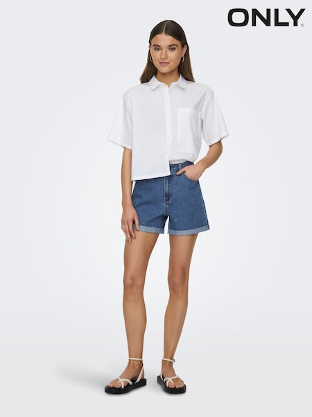 ONLY Mid Blue 100% Cotton High Waisted Denim Mom Shorts (B35012) | €12