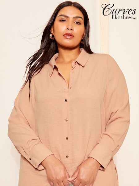 Curves Like These Pink Long Sleeve Relaxed Shirt (B35069) | €27