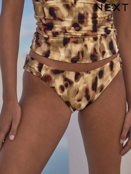 Brown Leopard Ruched Side High Leg Bikini Bottoms (B35115) | €10