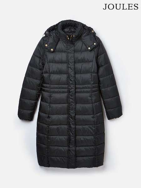 Joules Black Showerproof Longline Padded Coat With Hood (B35188) | AED524