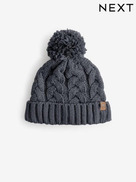 Charcoal Grey Cable Knit Pom Hat (1-16yrs) (B35284) | €5 - €9