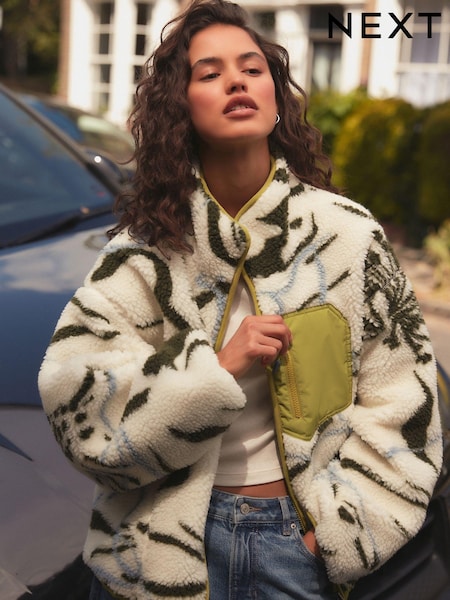 Lime Green Reversible Teddy Borg Floral Jacket (B35362) | €74