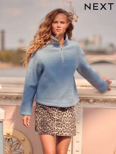 Lichtblauw - Borg Fleece Quarter Zip Neck Sweat Top (B35375) | € 34