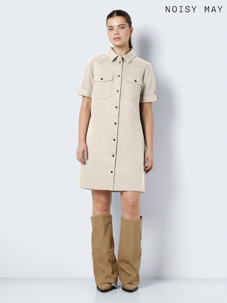 NOISY MAY Cream 100% Cotton Utility Denim Dress (B35377) | €23