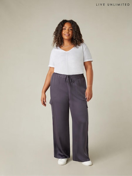 Live Unlimited Grey Curve Satin Cargo Trousers (B35401) | €35