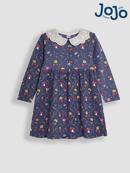 JoJo Maman Bébé Purple Toadstool Floral Broderie Collar Dress (B35491) | €39