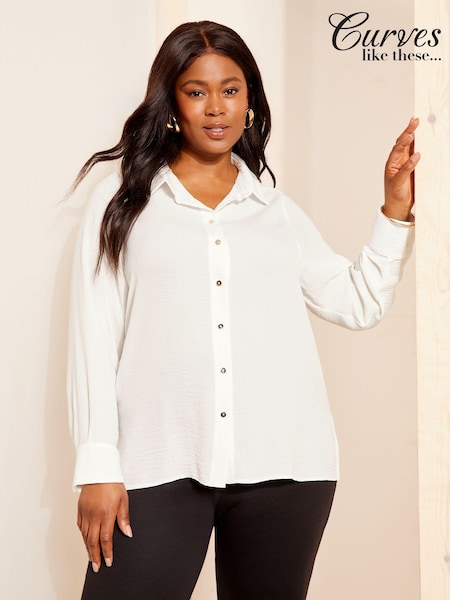 Curves Like These White Long Sleeve Relaxed Shirt (B35504) | 2,043 UAH