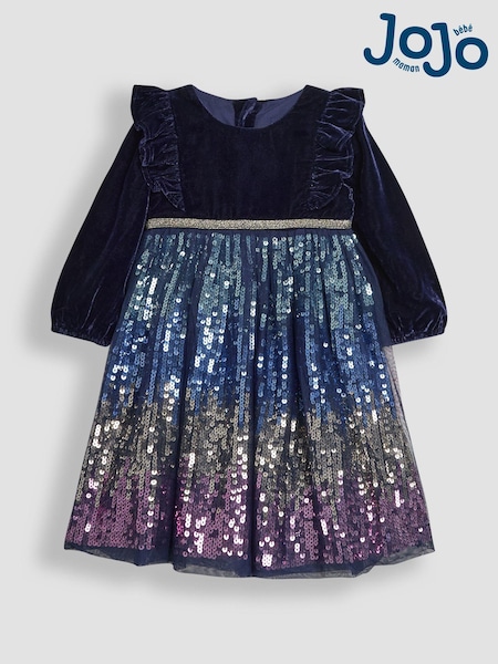 JoJo Maman Bébé Navy Blue Sequin Party Dress (B35556) | €72 - €81