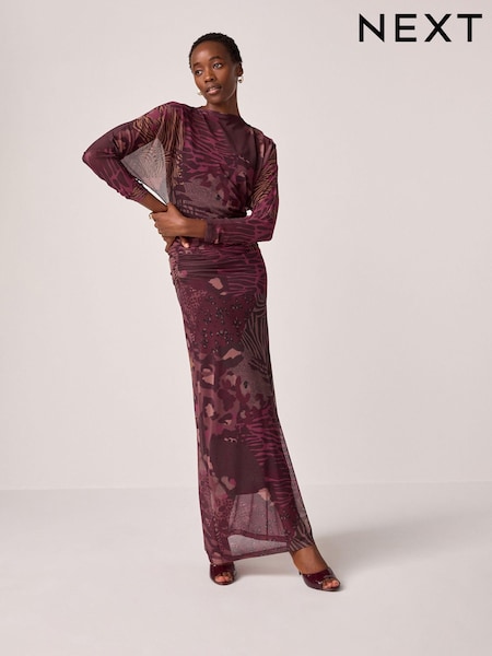 Аннотация Анималистический принт - Mesh Batwing Sleeve Maxi Dress (B35583) | €12
