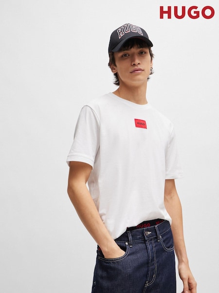 HUGO White Logo Label 100% Cotton Jersey T-Shirt (B35604) | 292 QAR