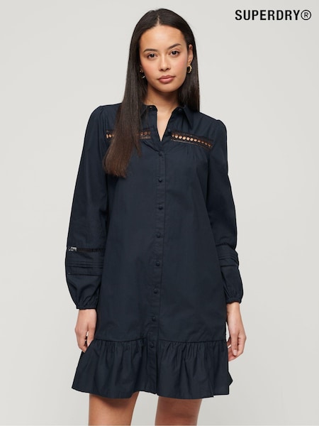 Superdry Blue 100% Cotton Lace Mix Shirt Dress (B35629) | €61